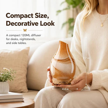 Essential Oil Diffuser, 120 ml Glass Aromatherapy Diffuser with 7 Color Lights, Auto Shut-Off and 4 Timer Settings, Ultrasonic Cool Mist Diffuser for Home Room Office (Dessert)