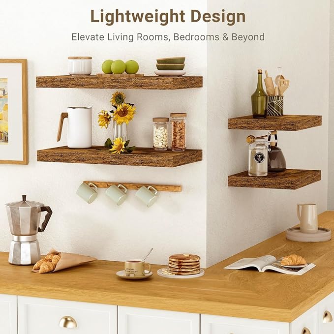 Vivelove 10 Inch Deep Floating Shelves 16 inch Long, 16 x 10 Wide Wall Shelves with Invisible Brackets, for Bedroom Bathroom Living Room Kitchen Office, Farmhouse Home Decor, Set of 2, Rustic Brown