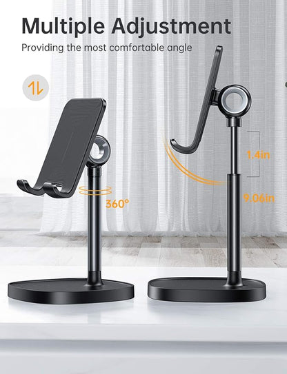 LISEN Cell Phone Stand Adjustable Phone Holer for Desk, Computer Office Desk Accessories for iPhone 16 Holder Women Kitchen Essentials Fits Switch Kindle iPads Tablet 4-10in (Full Black)