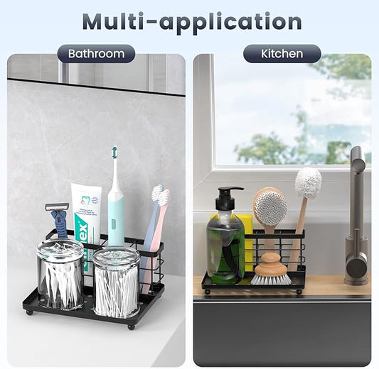 Luxspire Toothbrush Holders for Bathroom, Toothbrush Holder with Tray, Stainless Steel Holder for Toothbrush Toothpaste, Tooth Brushing Holder for Bathroom Countertop, 3-Slot, Black