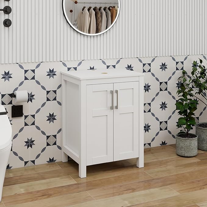 YOURLITE Bathroom Vanity, 24" Modern White Bathroom Cabinet