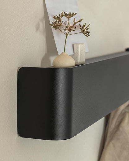 Kazai.® Coat Rack Wall Mount with Shelf 'Tone' | Modern Design Coat Hanger with Hidden Hooks and Storage | Hat Rack with Shelf in Metal | Wall-Mounted Purse Organizer | Black