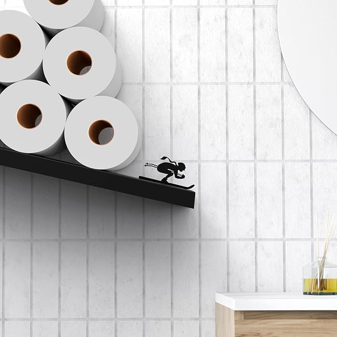 Artori Floating Toilet Paper Shelf Storage - Bathroom Wall Decorations, Tilted Wall Toilet Paper Holder, Mounted Toilet Decor Organizer for Tissue Rolls, Wipes, Towels, & More - Avalanche Ski2