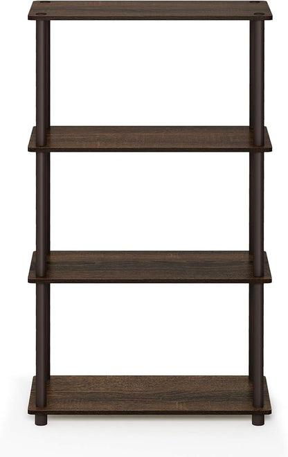 Furinno TURN-N-TUBE Storage Shelves, 4-Tier Toolless Book Shelf, Corner Shelf, Toolless Open Shelves, for Organization and Storage, Living Room, Garage, Home Office, Walnut