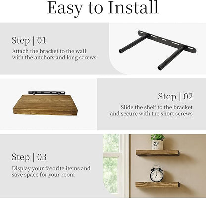 BGMG Wood Floating Shelves for Wall 12 inch Set of 2, Rustic Wooden Wall Mount Shelves for Bathroom Living Room Bedroom Kitchen Farmhouse -12x 6.7 x1.25 inch- Walnut Color