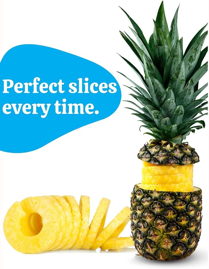 Stainless Steel Pineapple Corer with a Recipe eBook includes One Year Warranty - Core Remover Tool with Detachable Handle - Fast and Easy Fruit Pineapple Cutter Peeler Corer Slicer