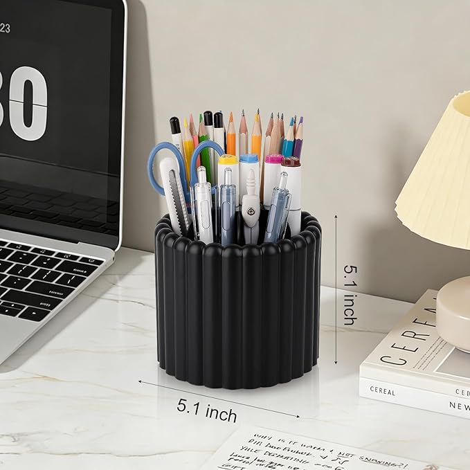 Anyoifax 360° Rotating Pen Holder 7 Slots Desk Organizer Removable Pencil Cup Plastic Art Supplies and Accessories Desktop Storage Box Caddy for Office, School, Home (Black)