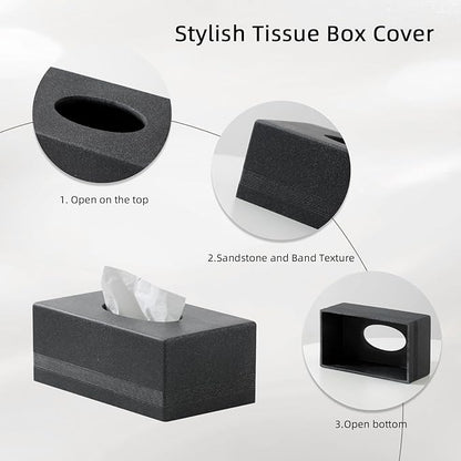 Haocoott Tissue Box Cover Rectangle, Resin Facial Tissues Holder Covers RectangularToilet Paper Holder Case Dispenser Home Decorative for Bathroom Kitchen Bedroom Living Room Office (Black)