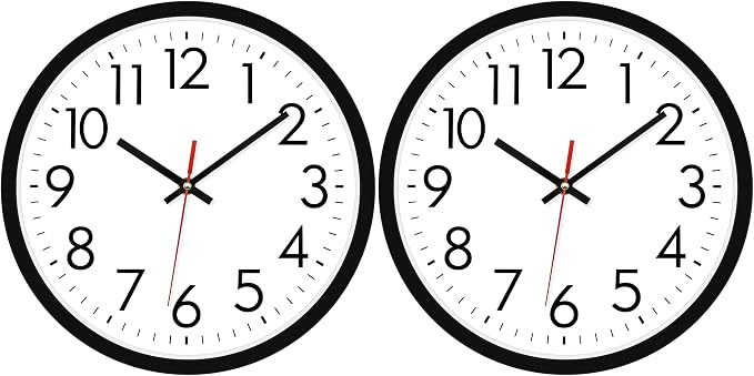 Lumuasky 2 Pack Black Wall Clock,12 Inch Silent Non Ticking Quartz Battery Operated Round Analog Classic Clock for Classroom School Office Living Room Bedroom Home