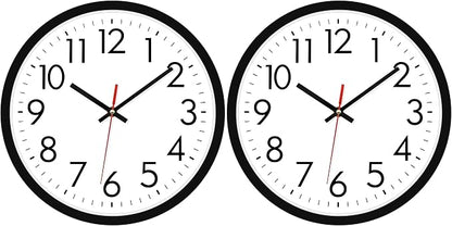 Lumuasky 2 Pack Black Wall Clock,12 Inch Silent Non Ticking Quartz Battery Operated Round Analog Classic Clock for Classroom School Office Living Room Bedroom Home