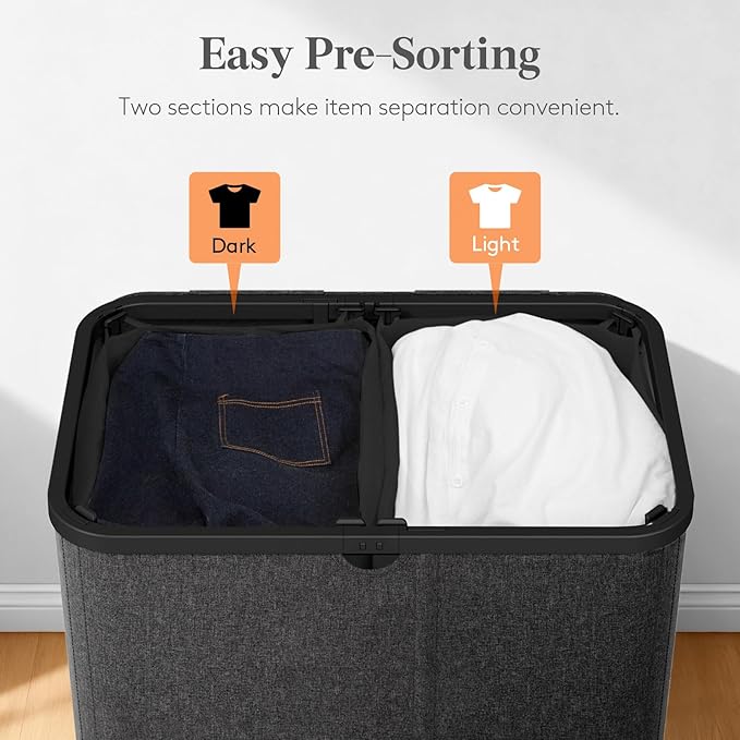 Lifewit 145L Large Laundry Basket with Lid, Laundry Hamper with Plastic Handles and Removable Bag, Foldable Tall Dirty Clothes Hampers for Laundry for Laundry Room, Bedroom, Bathroom, Dorm, Dark Gray