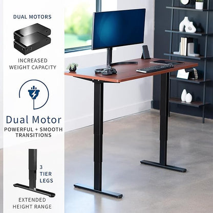 VIVO Electric 55 x 28 in Dual Motor Sit Stand Desk, Memory Height Adjustment, 2B Series, Dark Walnut Top Black Frame, DESK-KIT-2B55D