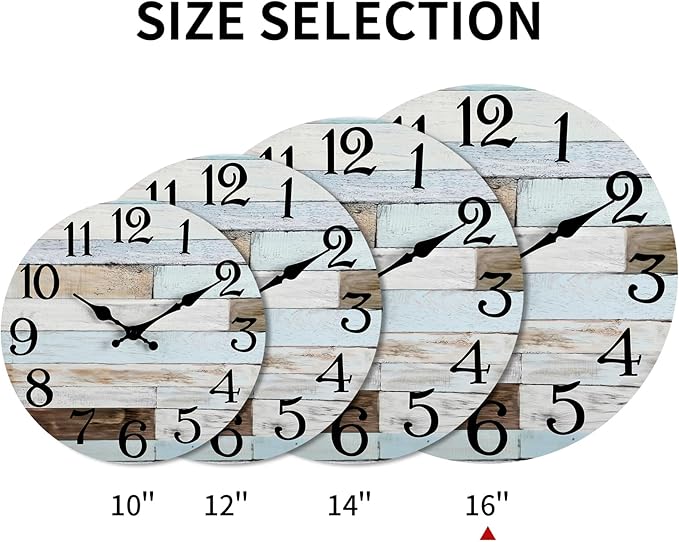 KECYET Wall Clock Battery Operated 16 Inch Silent Non-Ticking Coastal Country Style Decorative for Living Room, Kitchen, Home,Bathroom, Bedroom, Laundry Room