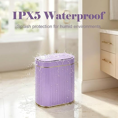 ELPHECO Bathroom Sensor Trash Can - 2 Gallon Automatic Garbage Can, IPX5 Waterproof Bathroom Trash Bin, Slim Garbage Can for Bathroom, Office, Bedroom, Living Room, Purple