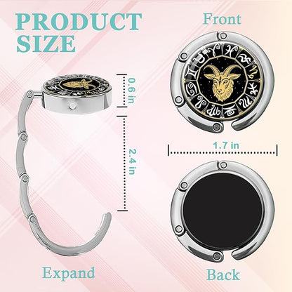 Capricorn Foldable Purse Hook Gifts, Black Gold Zodiac Sign Handbag Hanger, Women's Bag Hanger Holder, Round Purse Table Hook, Funny Capricorn Birthday Gifts for Women Men Astrology Lovers