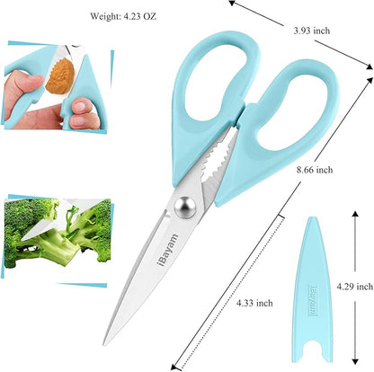 Kitchen Shears, iBayam Kitchen Scissors All Purpose Heavy Duty Meat Scissors Poultry Shears, Dishwasher Safe Food Cooking Scissor Stainless Steel Utility Scissor, 2-Pack, Light Blue, Pistachio