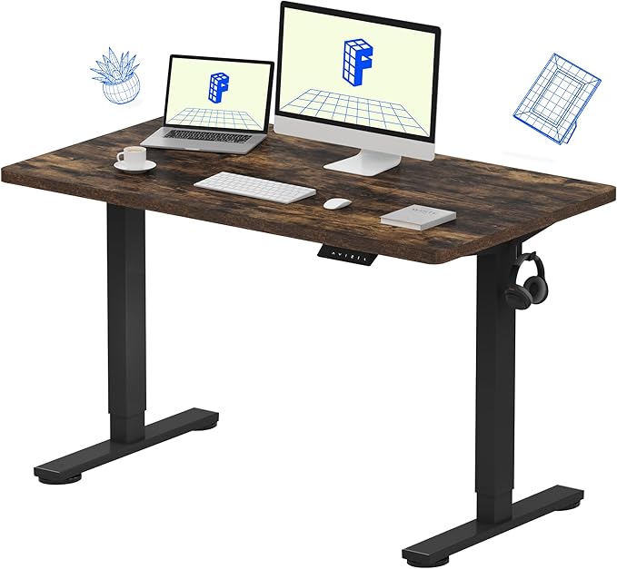 FLEXISPOT EN1 One-Piece Standing Desk with 1-Inch Thick Desktop, 48"x24" Electric Height Adjustable Desk for Home Office & Multi-Device Workstations, Rustic Brown
