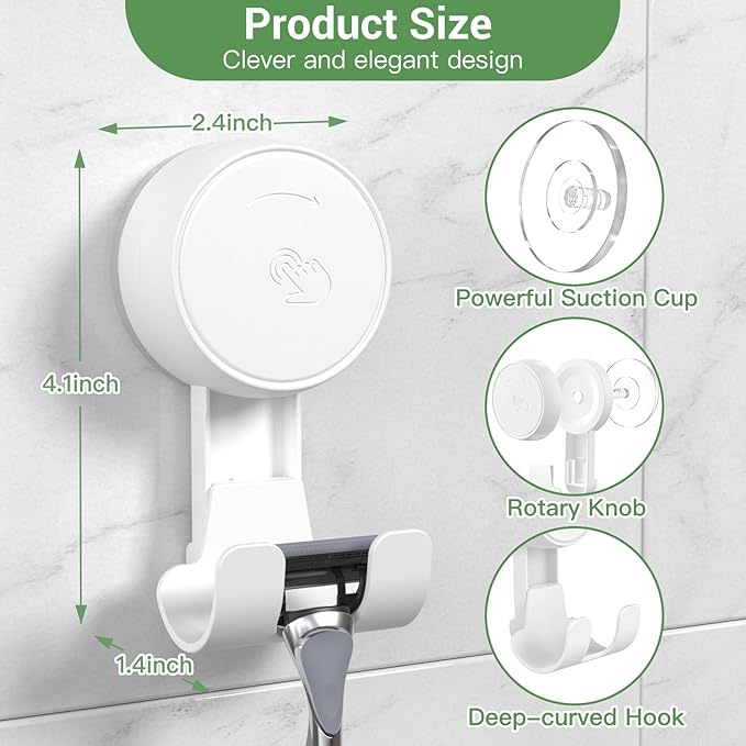 LUXEAR Suction Hooks Powerful Vacuum Suction Cup Hooks-4PACK Razor White