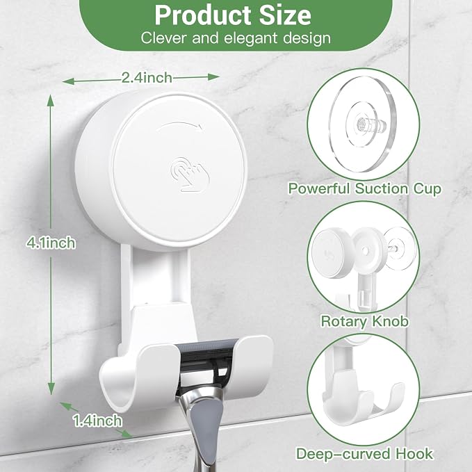 LUXEAR Suction Hooks Powerful Vacuum Suction Cup Hooks-2PACK Razor White