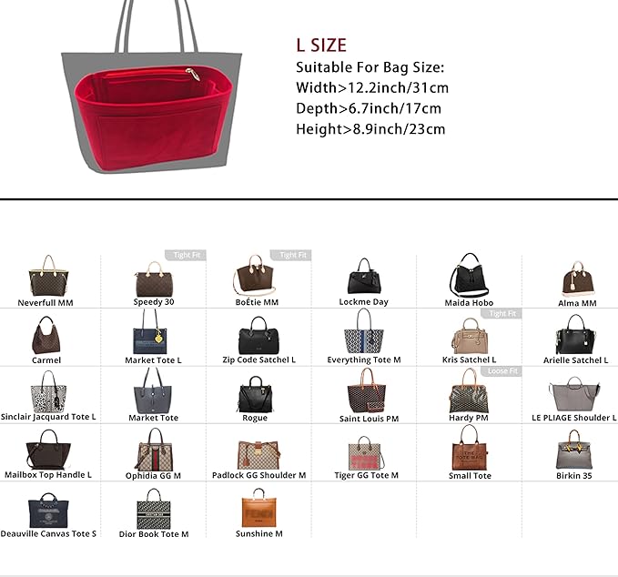 Purse Organizer Insert, Suede Bag Organizer Handbag Tote Shaper, Suede Material, Soft and Non Damaging Bag (Black, Large)