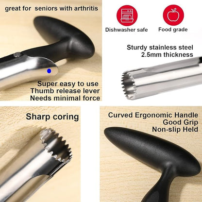 Small Apple Corer Tool Stainless Steel Cool Kitchen Gadgets Fruits Core Remover for Coring Pears Tomatoes Bell Peppers Fuji Honeycrisp Gala Cupcake Small Vegetables - Black