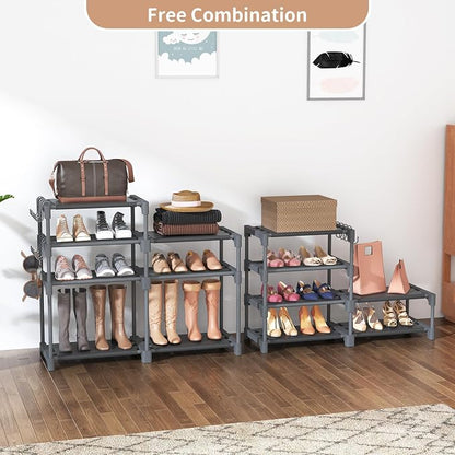ROJASOP Shoe Rack, Shoe Storage Organizer for Closet Entryway Garage Bedroom, 8 Tier Tall Metal Shoe Shelf for 26-32 Pairs Boots & Shoes, Adjustable Shoe Stand for Small Space