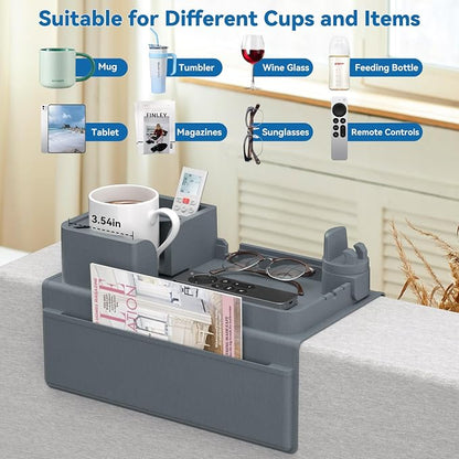 Couch Arm Cup Holder CLESOO Couch Arm Tray Anti-Slip Couch Cup Holder Silicone Sofa Armrest Tray Dual Side Pocket Couch Drink Holder Sofa Caddy Arm Remote Holder Snack Caddy with Phone Holder Blue