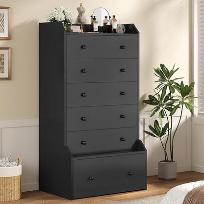 ADORNEVE 6 Drawer Dresser for Bedroom,55.1" Tall Black Chest of Drawers,Large Modern Vertical Dresser for Living Room,Hallway, Closet