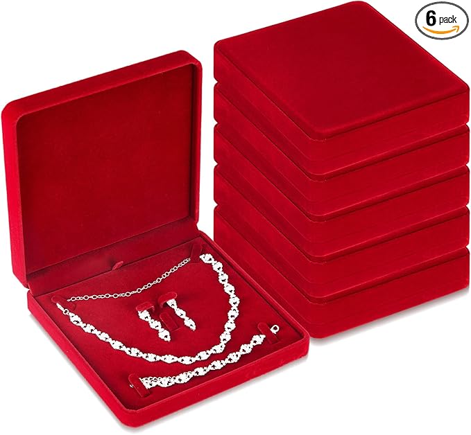 Yinkin 6 Pcs Velvet Jewelry Set Box Jewelry Display Case Earring Ring Bracelet Necklace Gift Box Pearl Necklace Storage Case for Mother's Day Wedding Travel Anniversary(Wine Red)