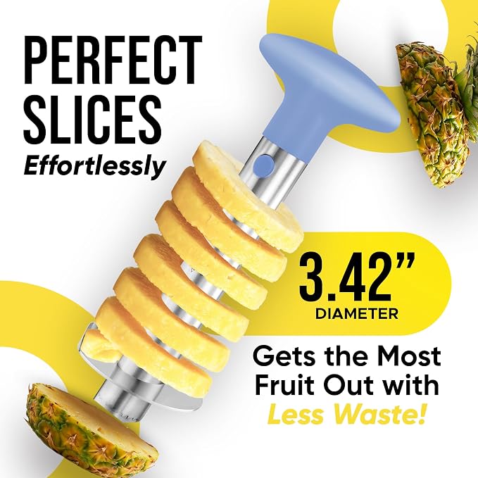 Zulay Kitchen Pineapple Corer and Slicer Tool – Stainless Steel Pineapple Cutter with Eye Remover Tool – Ergonomic Handle & Easy Core Remover – Reinforced Heavy-Duty Blade – Periwinkle Blue