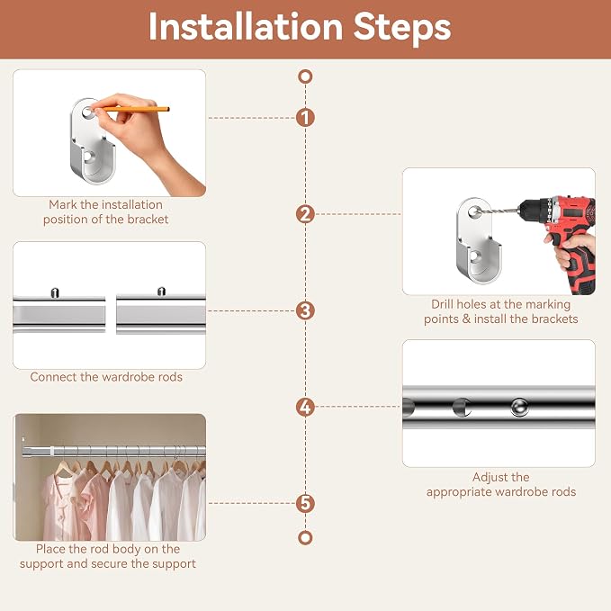Oval Closet Rod 18-88 Inch Adjustable Closet Rods for Hanging Clothes Heavy Duty Silver Poles Bar with End Supports Rust Proof Wardrobe Rod for Laundry Room RV