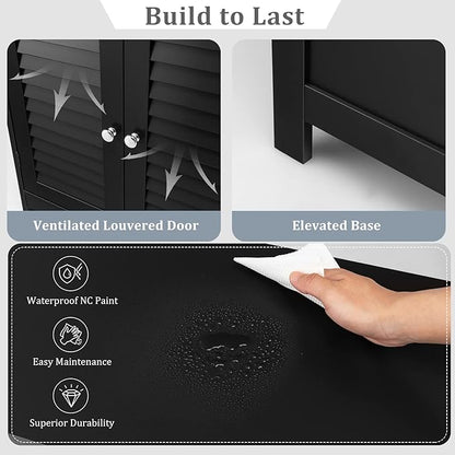 Tangkula Bathroom Floor Cabinet, Wooden Freestanding Storage Cabinet with Double Shutter Door & Adjustable Shelf, Storage Cabinet for Bathroom Living Room (Black)
