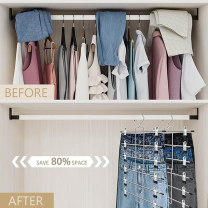 Pants Hangers with Clips,Space Saving Hanging Closet Organizer-6 Tiers Skirt Hangers with 360° Swivel Hook,Closet Organizer-Clothes Hangers- College Dorm Essentials Apartment Essentials- 4 Pack