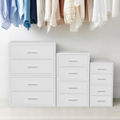 BOLUO Stackable Storage Drawers Closet Organizers and Storage Fabric White 2 Drawer Dresser for Bedroom Modern
