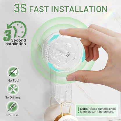 LUXEAR Suction Cup Hooks 4 Pack, Shower Hook Waterproof Vacuum Damage-Free Suction Hangers for Bathroom Kitchen Removable Reusable Suction Holders for Towel Loofah Bathrobe Christmas Wreath Decor