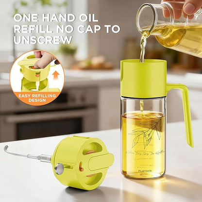 17oz/500ml Premium Olive Oil Sprayer for Cooking, 2 in 1 Glass Olive Oil Dispenser Bottle for Kitchen Gadgets, Spray Bottle with Portion Control for Salad, Frying, BBQ (Lime Yellow)