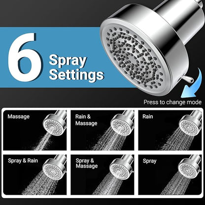 Filtered Shower Head for Hard Water – Removes Chlorine & Heavy Metals,6 Mode Settings High Pressure Shower Head Filter for Healthier Hair & Skin, Easy install,Water Softener Showerhead