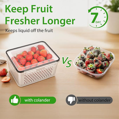 5 PCS Fruit Storage Containers for Fridge, Leakproof Produce Containers for Fridge with Removable Colander, Microwave/Dishwasher Safe Fruit Washing Bowl Keep Fruits, Vegetables, Berry Fresh longer