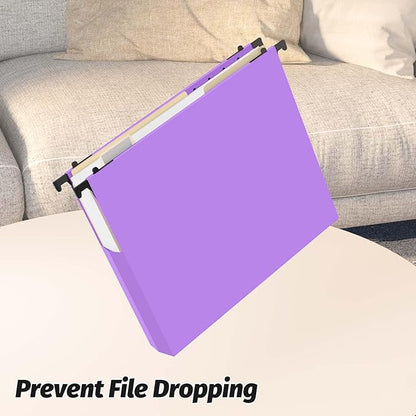 Shutex Extra Capacity Plastic Hanging File Folders,12 Pack Reinforced Expanding Hang Folder Letter Size,Accordian Pocket,Heavy Duty 2 Inch Expansion,Hanging Folder Organizer for Office Home,Purple