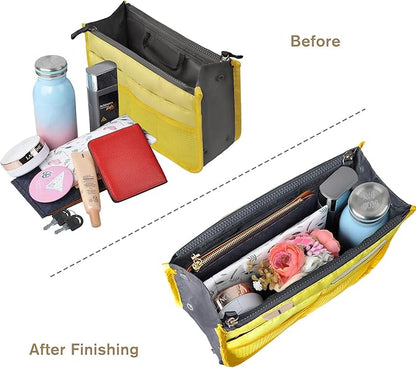 Vercord Purse Organizer Insert for Handbags Bag Organizers Inside Tote Pocketbook Women Nurse Nylon 13 Pockets Yellow Large