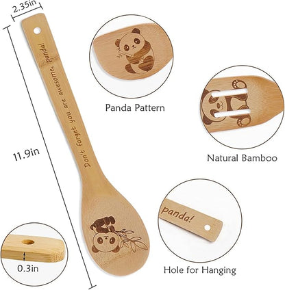 5PCS Panda Wooden Cooking Spoons Kitchen Decor Panda Gifts for Women Men Panda Lovers Birthday Gifts Party Favors Housewarming Wedding Bamboo Cooking Spoons for Everyday Use