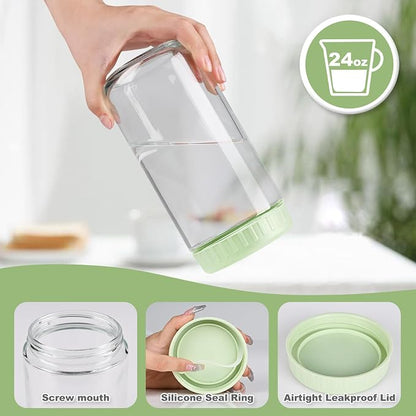 SHOWIN Overnight Oats Containers with Lids, 24oz Glass Jars with Lids 4 pcs, Light Green, Wide Mouth Mason jars for Salad, Yogurt, Snacks, Meal Prep