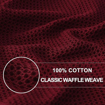 Homaxy 100% Cotton Waffle Weave Kitchen Dish Towels, Ultra Soft Absorbent Quick Drying Cleaning Towel, 13 x 28 Inches, 18-Pack, Burgundy