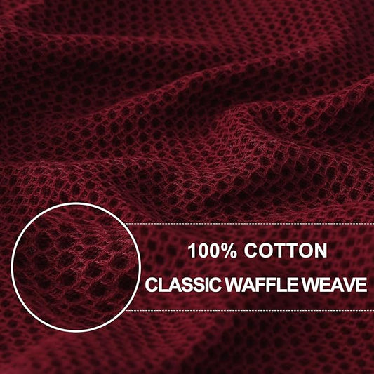 Homaxy 100% Cotton Waffle Weave Kitchen Dish Towels, Ultra Soft Absorbent Quick Drying Cleaning Towel, 13 x 28 Inches, 24-Pack, Burgundy
