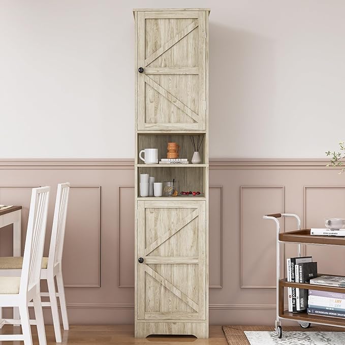 Tall Bathroom Storage Cabinet, Vertical Freestanding Organizer with Adjustable Shelf, Slim Design for Small Bathrooms, Towels & Toiletries Storage Gray