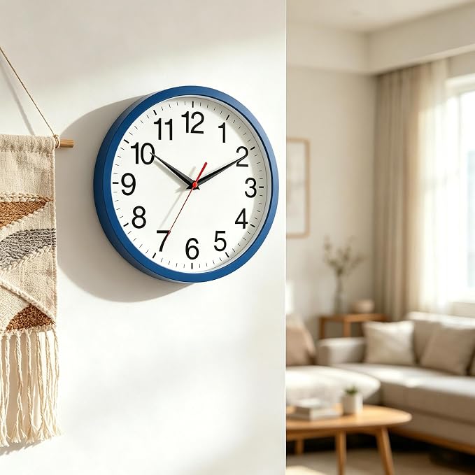 Rohioue Wall Clock Modern 8 Inch Battery Operated Silent Non Ticking Small Analog Clock Decorative for Bedroom Kitchen Bathroom Office Home (Blue)