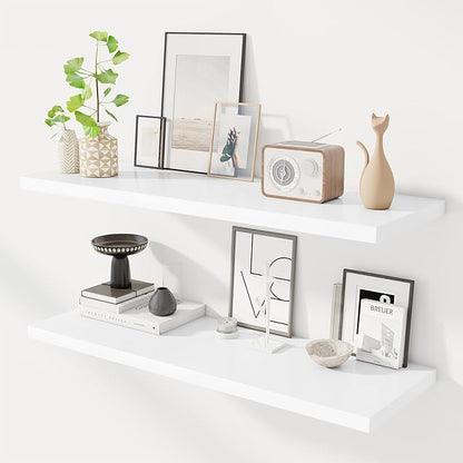 Dreamland 40" Floating Shelves for Wall, 12" Deep Slim White Floating Shelves, Wall-Mounted Shelves for Bedroom, Living Room, Kitchen, Bathroom - Set of 2