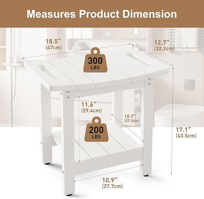 HIPS Shower Benches for Inside Shower, Shower Stool with Space-Efficient Storage Shelf, Waterproof Shower Chair Seat for Spa Bathroom(White)
