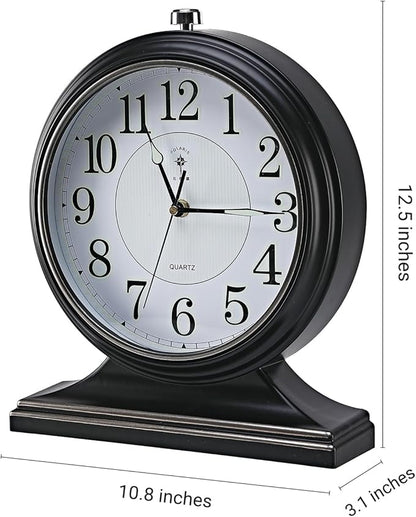 10-inch Vintage Mantel Desk Clock, Silent Desk Clock for Living Room Décor, Easy to Read Larege Retro Mantel Clocks for Fireplace and Shelf Decoration.(Black)