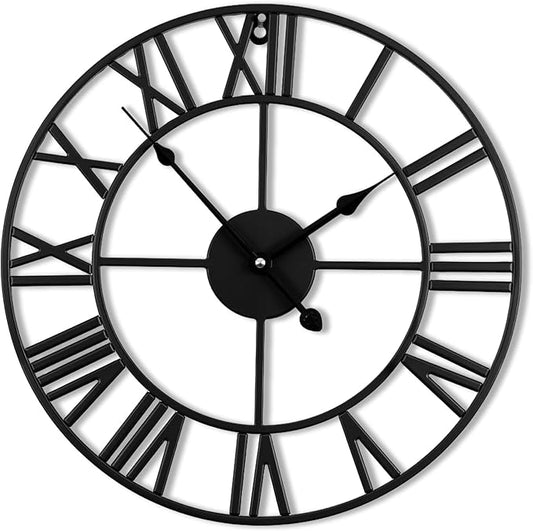 Blorple 20inch/50cm Large Wall Clocks for Living Room Decor,Modern,Battery Operated,Silent,Non Ticking,Big Black Round Wall Clock for Home,Farmhouse,Office,Decoration(Iron Roman Numerals, 20 inches)